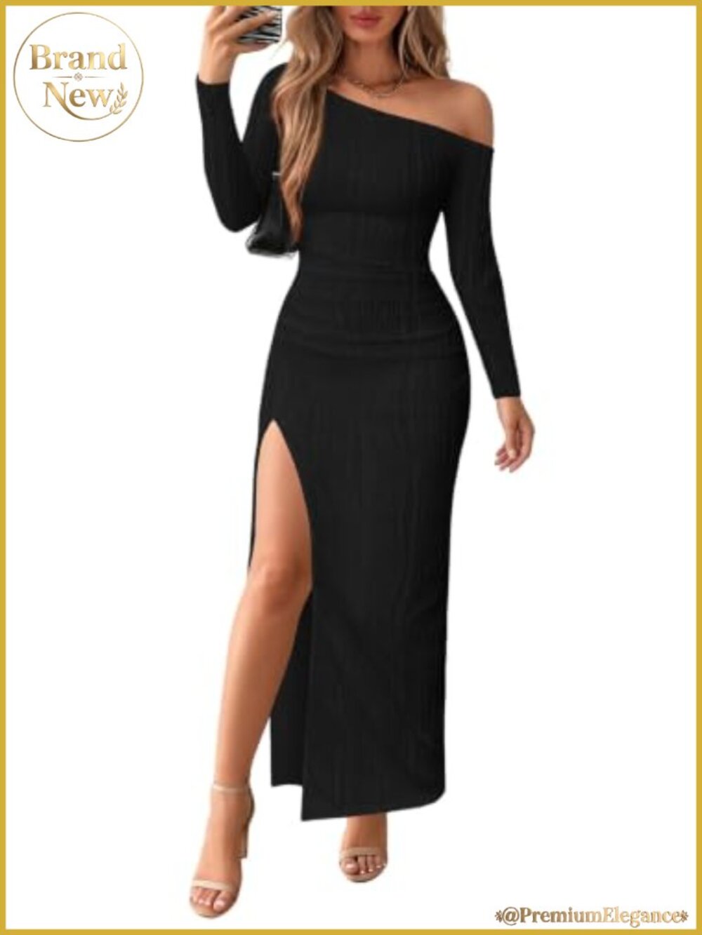 Off Shoulder Bodycon Maxi Dress Long Sleeve Slit Formal Cocktail Party